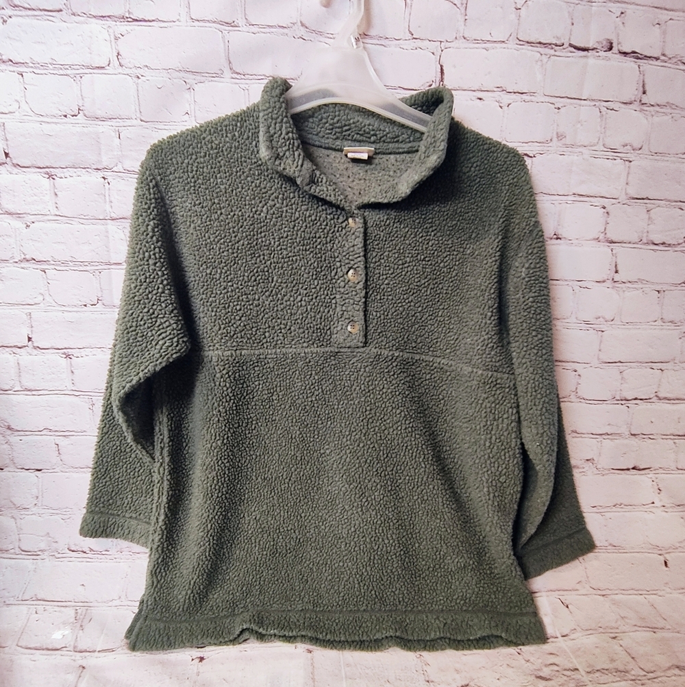 L.L. Bean Freeport Maine Vintage Half Button Fleece Sherpa Teddy Olive Pullover